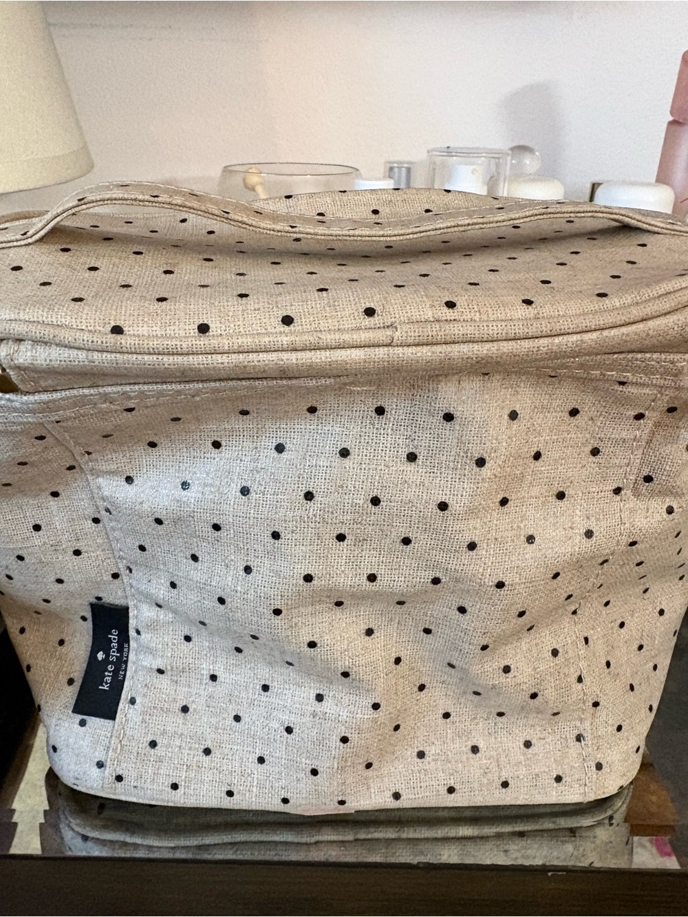 kate spade Out To Lunch Polka Dot Canvas Tote - Cream & Black with Gold Hardware - Picture 2 of 7